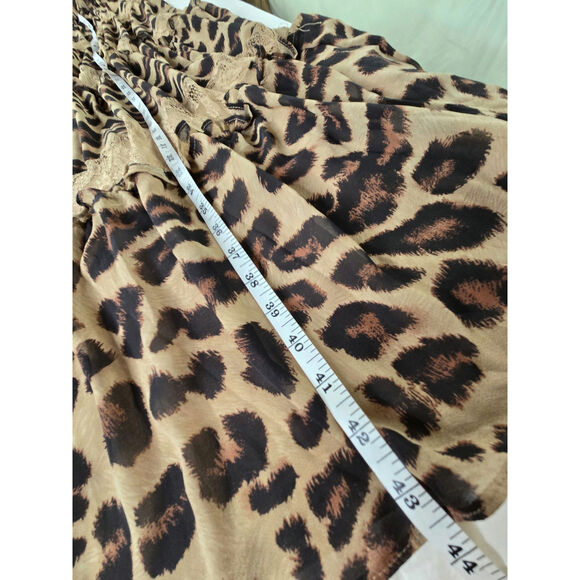 Rosevelvet EUC Leopard cut out lace sheer ruffle maxi dress 2X brown tan - Picture 9 of 17